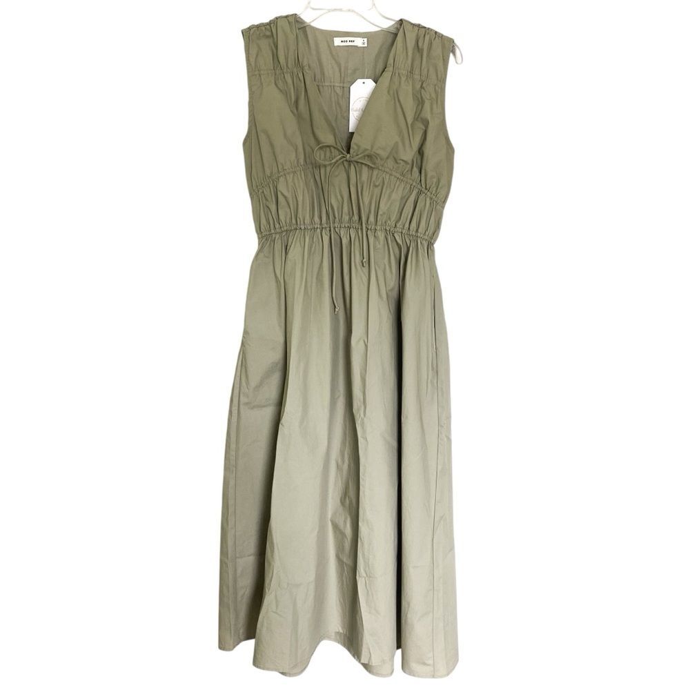 Mod Ref Sage Green Poplin Sleeveless Midi Dress Pockets Minimalist Size Small